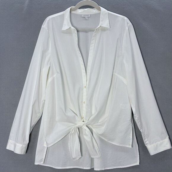 J Jill Long Sleeve WHITE SHIRT COLLECTION Blouse Tie Front XL Casual Work Staple - Picture 1 of 12